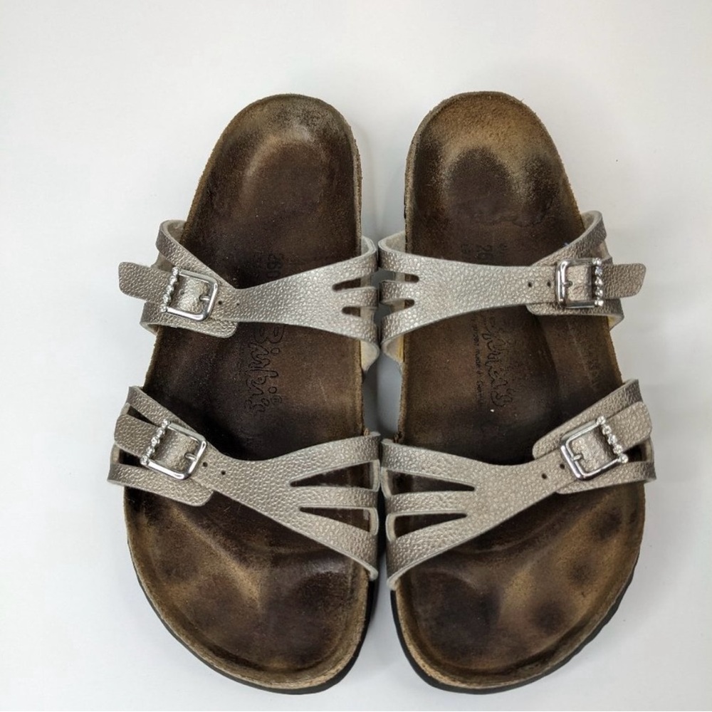 Birkenstock Birki's Granada Rhinestone Metallic Sandals Silver Womens Size 9
